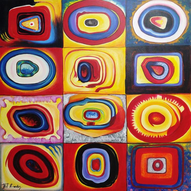 Абстрактна картина „Светлинни орбити“ – Rindy (100 х 100 см) / Abstract Painting “Orbital Lights” – Rindy (100 x 100 cm)