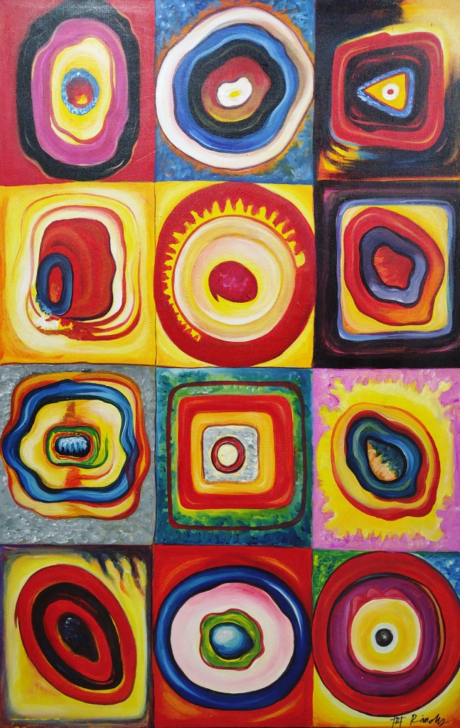 Голяма абстрактна картина „Хроматични пулсации“ от Rindy (140х90 см) / Large Abstract Acrylic Painting “Chromatic Pulsations” by Rindy (140×90 cm)