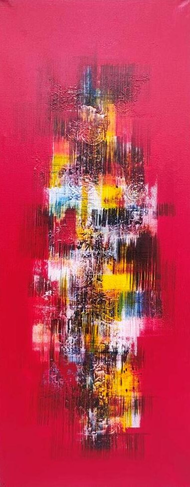 Абстрактна картина „Алена симфония“ от Sutama (100х40 см) / Abstract Painting “Crimson Symphony” by Sutama (100×40 cm)