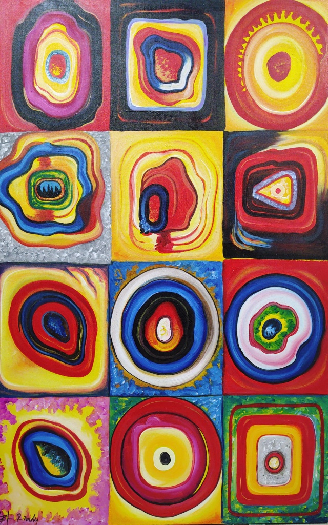 Картина „Кръгове на светлината“от Rindy (140х90 см) | Галерия ArtVibes / “Circles of Light” Painting by Rindy (140×90 cm) | ArtVibes Gallery