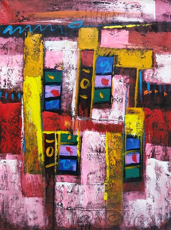 Картина „Неонови фасади“ от Astawan (60х80 см) | Галерия ArtVibes / “Neon Facades” Painting by Astawan (60×80 cm) | ArtVibes Gallery
