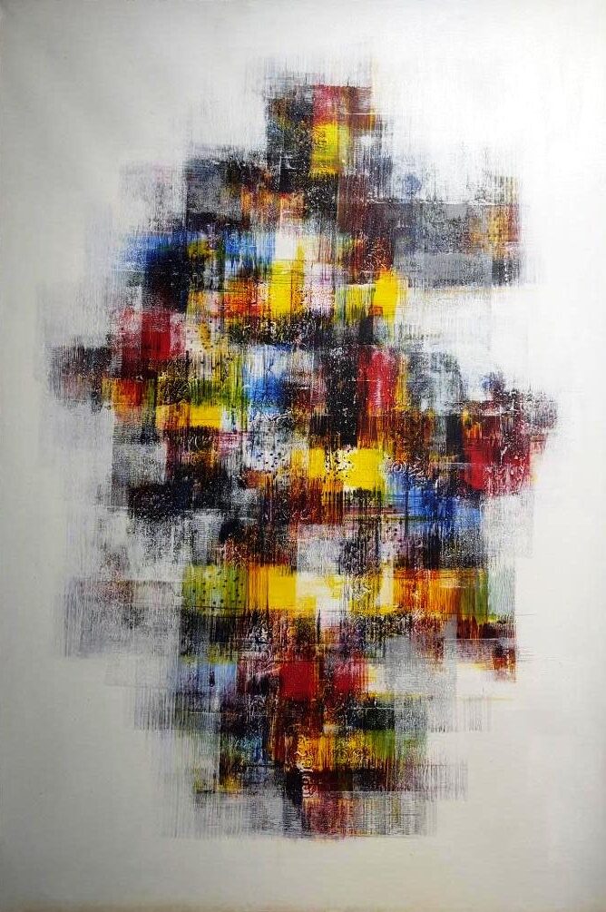 Вертикална абстрактна картина „Цветна матрица“ от Sutama (100х150 см) / Vertical Abstract Painting “Color Matrix” by Sutama (100×150 cm)