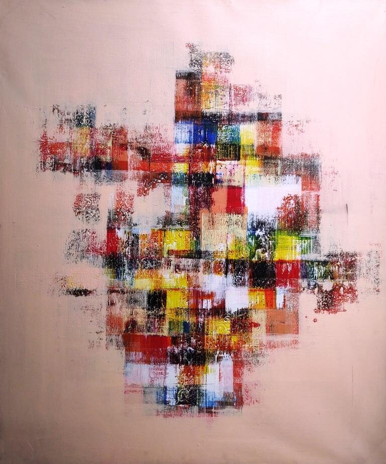 Абстрактна картина „Цветни отражения“ от Sutama (100х120 см) | Галерия ArtVibes / “Chromatic Reflections” Abstract Painting by Sutama (100×120 cm) | ArtVibes Gallery