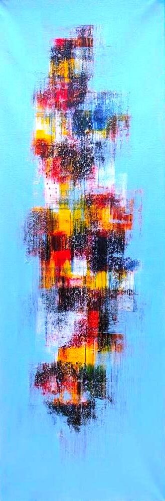 Абстрактна картина „Тюркоазен оазис“ от Sutama (50х150 см) / Abstract Painting “Turquoise Oasis” by Sutama (50×150 cm)