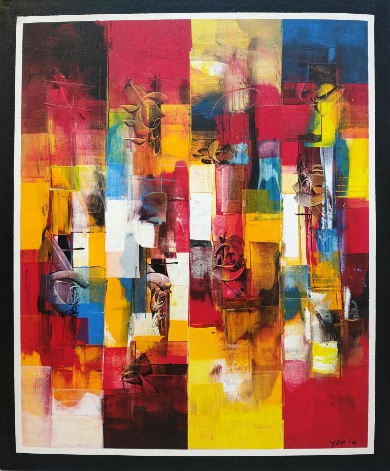 Абстрактна картина „Парад на сенките“ от Yan Wina (100×120 см) | Галерия ArtVibes / Abstract Painting “Parade of Shadows” by Yan Wina (100×120 cm) | ArtVibes Gallery
