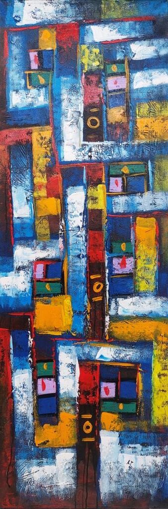 Картина „Градски вертикали“ от Astawan (50х150 см) | Галерия ArtVibes / “Urban Verticals” Painting by Astawan (50×150 cm) | ArtVibes Gallery